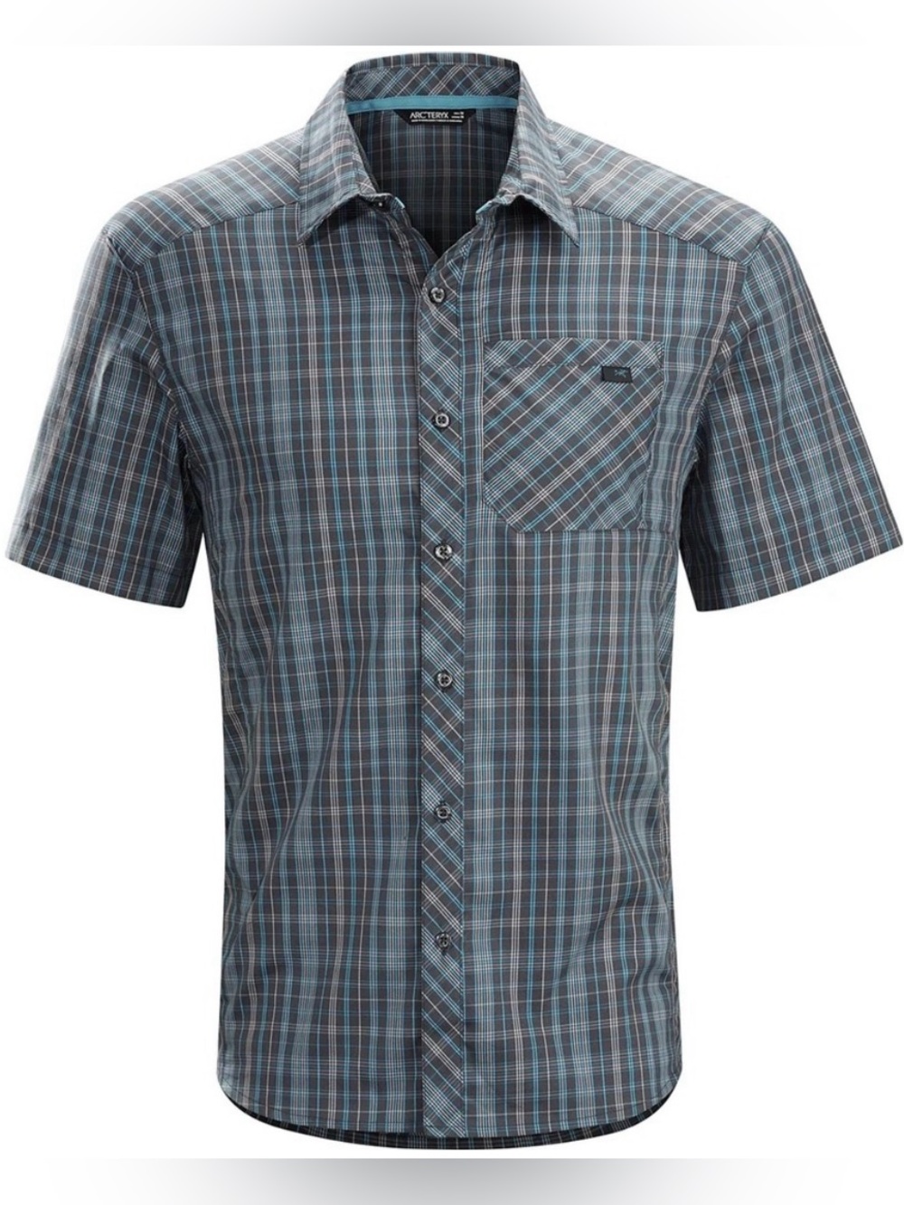 NEW Arc'teryx Men's Peakline Short Sleeve Plaid Shirt Graphite Blue Medium